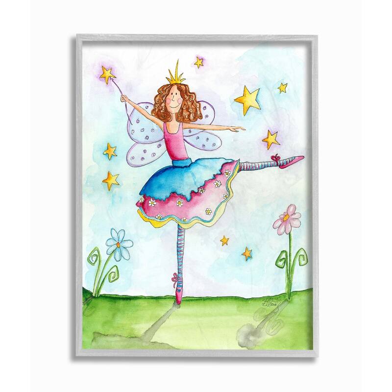 Stupell Twinkle Toes Ballerina Fairy Grey Framed, 11 x 14, Design By Artist Bealook Kids - 11 x 14
