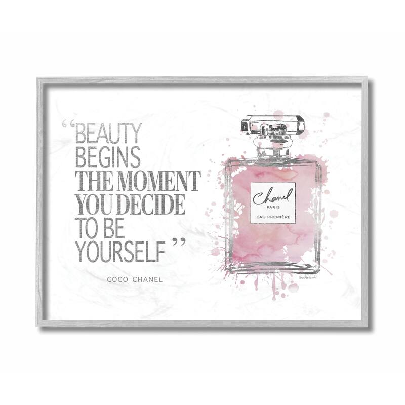 Stupell Industries Beauty Begins Fashion Perfume Grey Framed, 16 x 20, Proudly Made in USA - 16 x 20