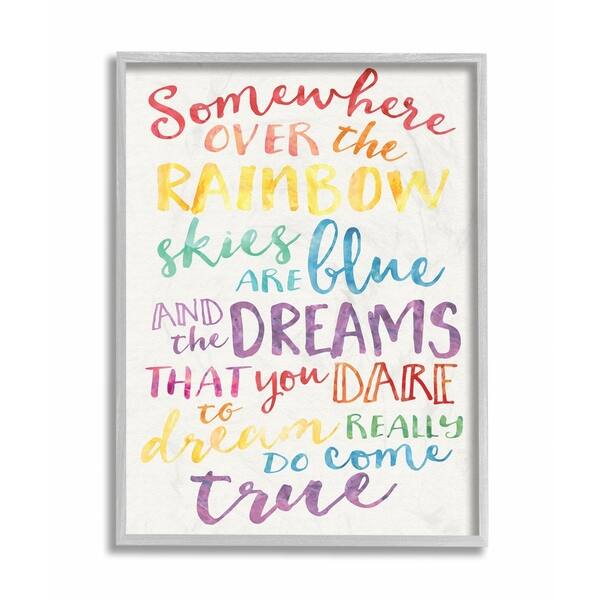 slide 1 of 2, The Kids Room by Stupell Somewhere Over the Rainbow Watercolors Grey Framed, 16 x 20, Proudly Made in USA - 16 x 20