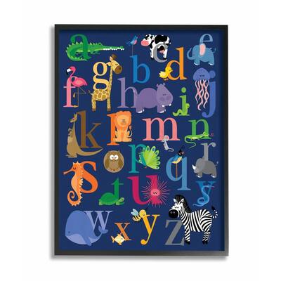 Stupell Navy Alphabet Animal Icons Black Framed, 11 x 14, Design By Artist lezleelliott - 11 x 14