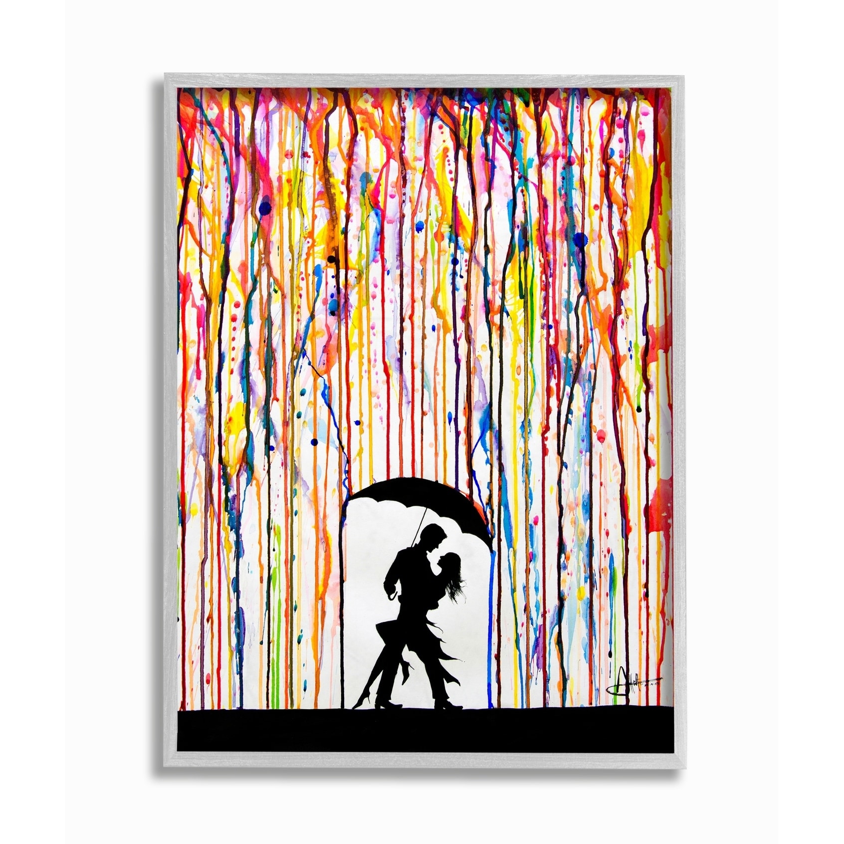 Stupell Industries Melting Colors Rainbow Rain Drops Umbrella Dancing Silhouette Grey Framed 16 X Proudly Made In Usa On Sale Overstock