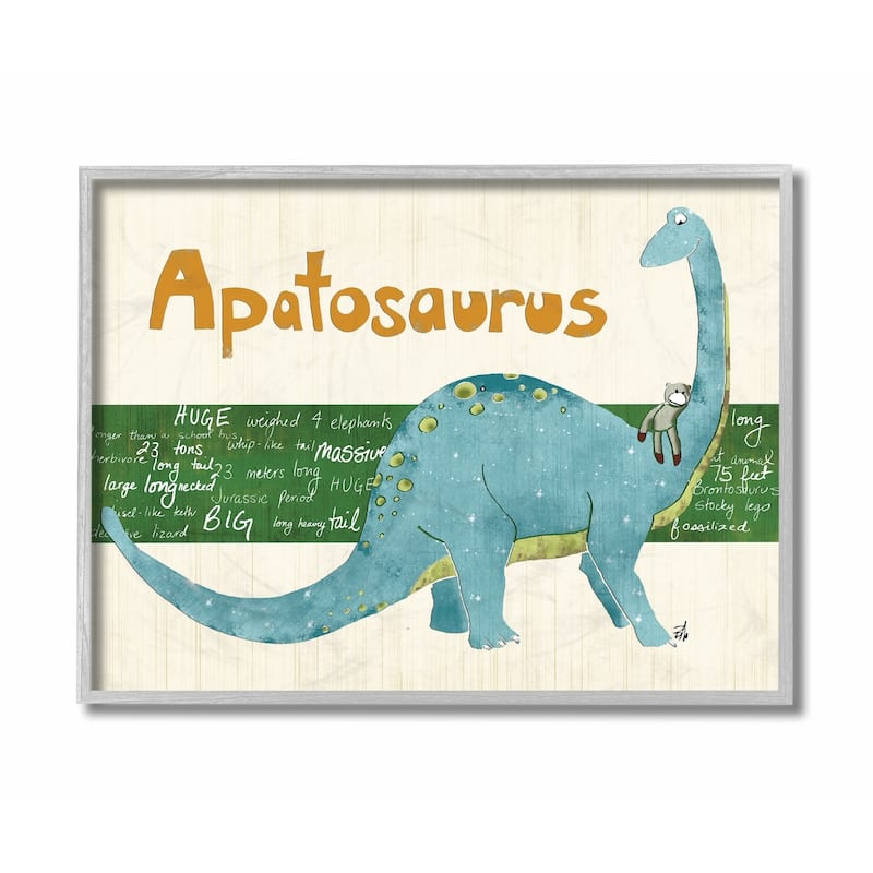 Stupell Apatosaurus Dinosaur Grey Framed, 11 X 14, Design By Artist 