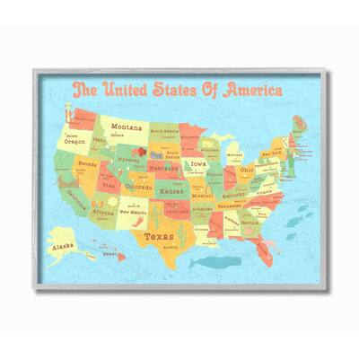 Stupell 'United States of America Map' Kid's Framed Lithograph, Design By Artist Daphne Polselli - 11 x 14