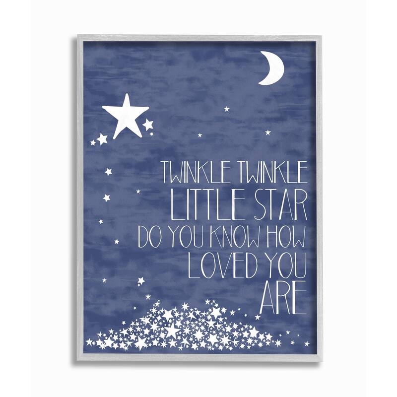 The Kids Room by Stupell Navy Textural Twinkle Little Star Typography Grey Framed, 16 x 20, Proudly Made in USA - 16 x 20