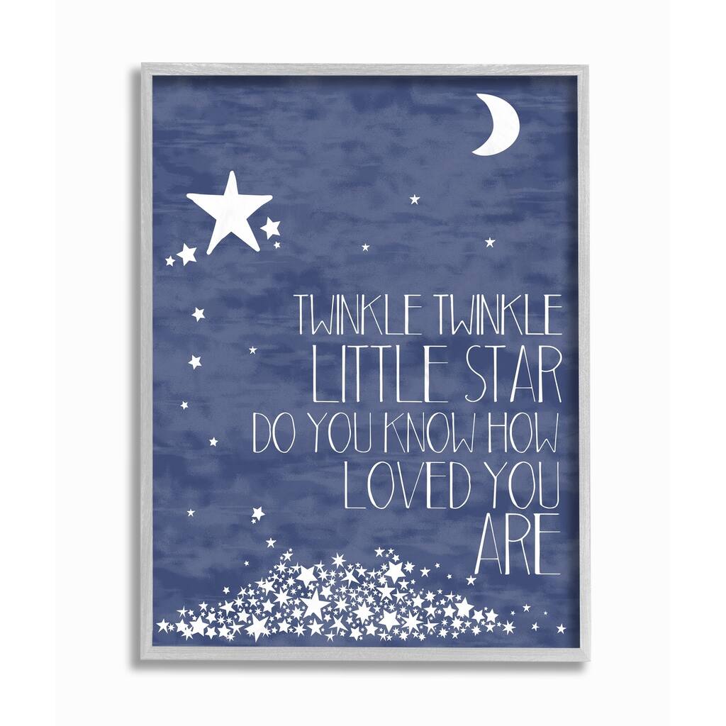 The Kids Room by Stupell Navy Textural Twinkle Little Star Typography Grey Framed, 16 x 20, Proudly Made in USA - 16 x 20