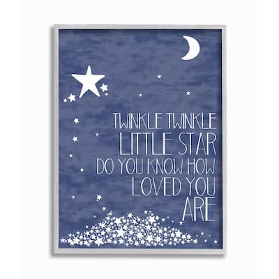 The Kids Room by Stupell Navy Textural Twinkle Little Star Typography Grey Framed, 16 x 20, Proudly Made in USA - 16 x 20