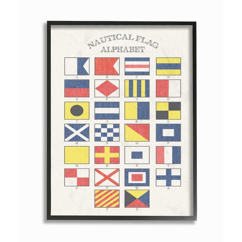 Stupell Industries Nautical Flag Alphabet Black Framed, 24 x 30, Proudly Made in USA - 24 x 30