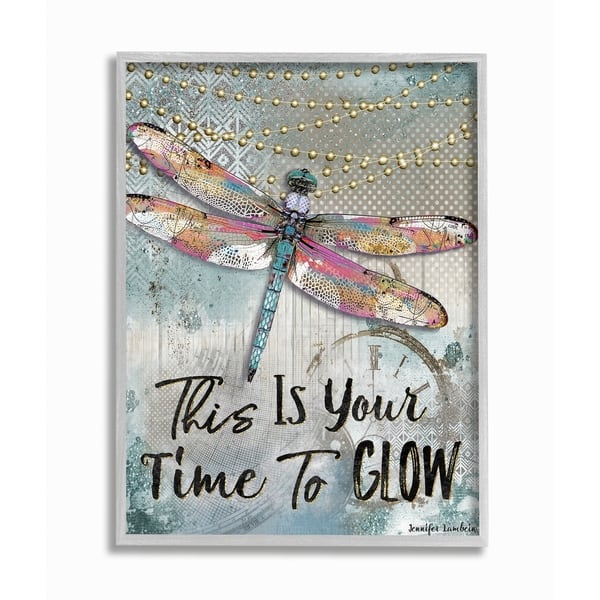 slide 1 of 2, Stupell Industries Blue Lights This Is Your Time To Glow Inspirational Dragonfly Grey Framed, 16 x 20, Proudly Made in USA