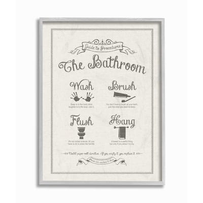 Stupell Industries Guide To Bathroom Procedures Linen Look Grey Framed, 11 x 14, Proudly Made in USA - 11 x 14