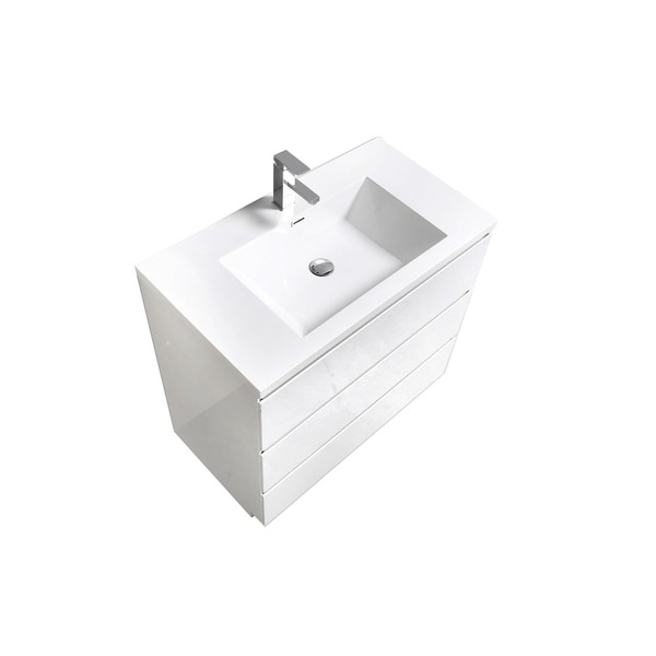 Alam-Edison 36 inch Gloss White Free Standing Vanity With Integrated Sink