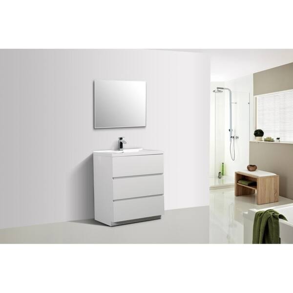 Alma Edison 36 Inch Gloss White Free Standing Vanity With Alma Edison 36 Inch Gloss White
