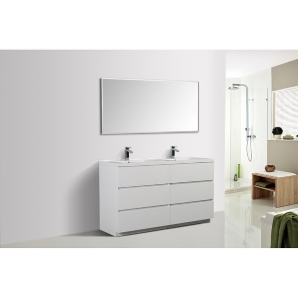 Alam-Edison 60 inch Gloss White Free Standing Double Sink Vanity With Integrated Sink