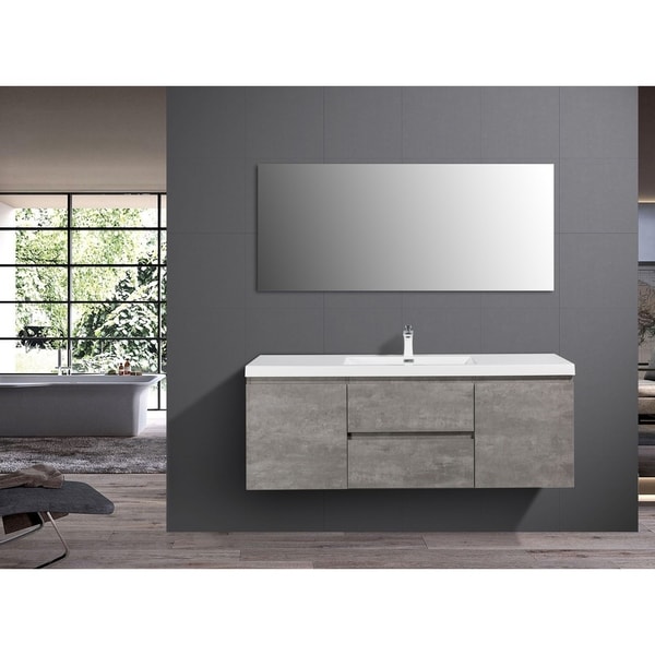 Alam-Pre 60 inch Cement Grey Single Sink Wall Mount Vanity with Reinforced Acrylic Composite Sink