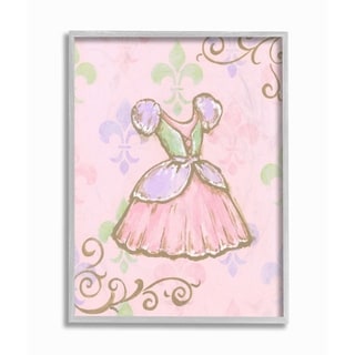 Stupell Princess Dress With Fleur De Lis On Pink Background Grey Framed 