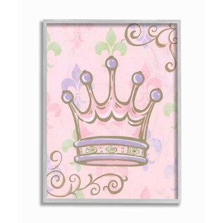 Stupell Crown With Fleur De Lis On Pink Background Grey Framed, 11 X 14 