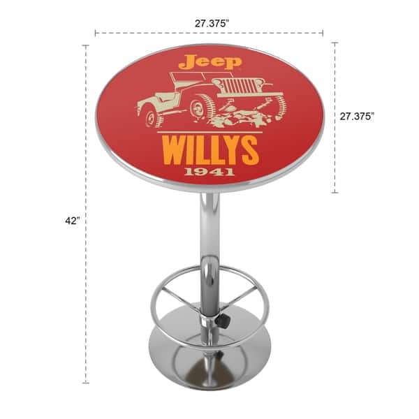 dimension image slide 1 of 2, Jeep Willys Chrome Pub Table