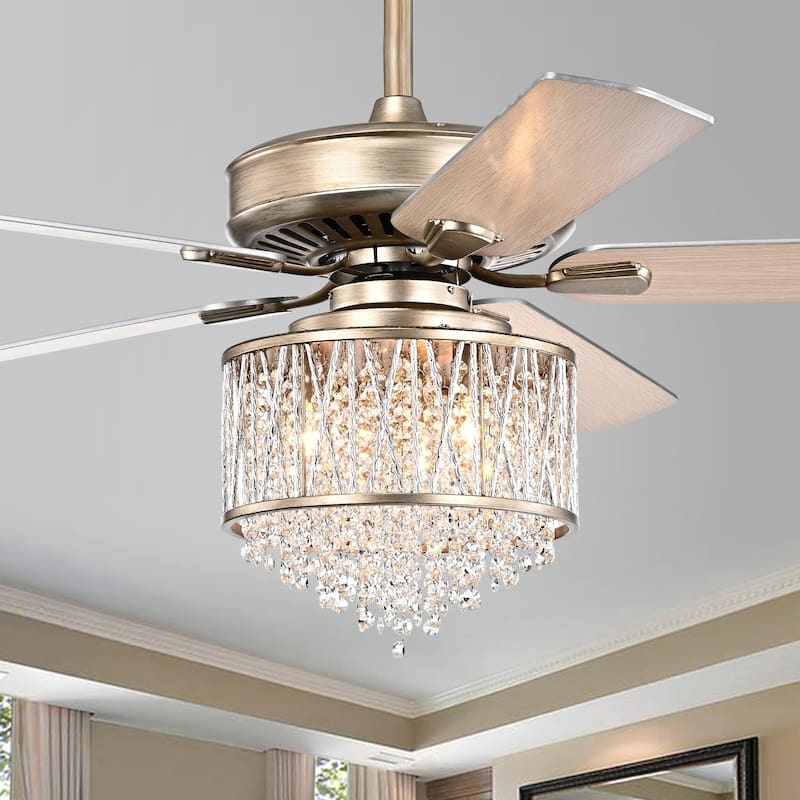 Silver Orchid Mason Brushed Brass 5-blade Lighted Ceiling Fan with Crystal Shade