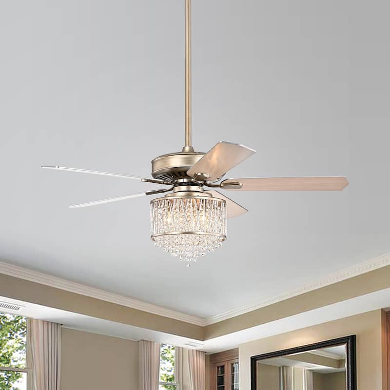 Silver Orchid Mason Brushed Brass 5-blade Lighted Ceiling Fan with Crystal Shade