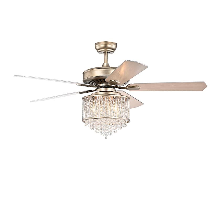 Silver Orchid Mason Brushed Brass 5-blade Lighted Ceiling Fan with Crystal Shade