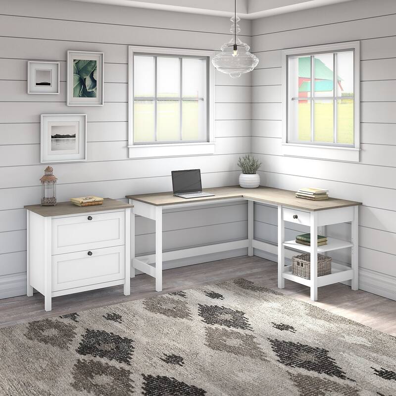 Mayfield 60W L Shaped Desk with Lateral File Cabinet by Bush Furniture