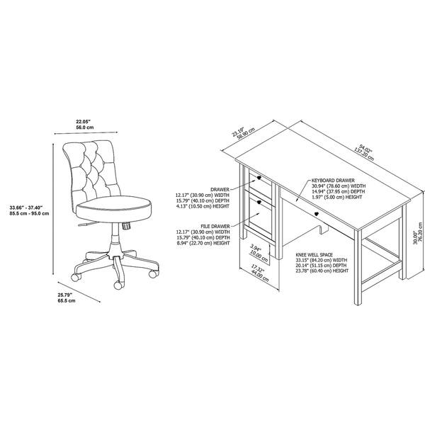 Mayfield Computer Desk with Drawers and Tufted Chair by Bush Furniture ...