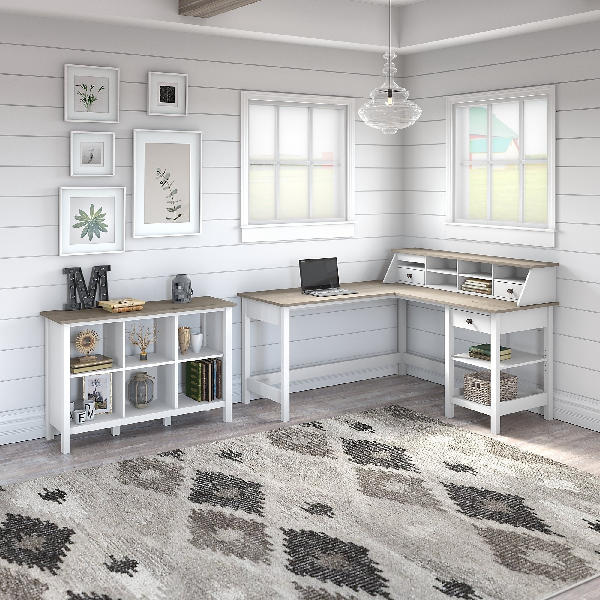 Mayfield 60W L Shaped Desk with 6 Cube Bookcase by Bush Furniture