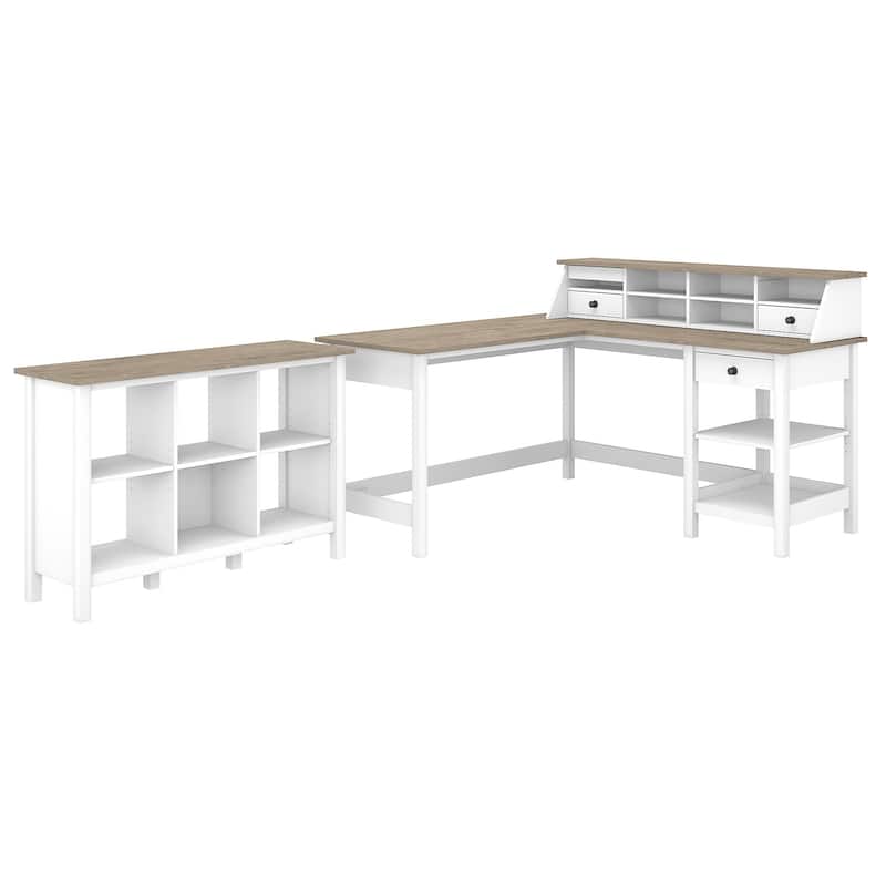 Mayfield 60W L Shaped Desk with 6 Cube Bookcase by Bush Furniture