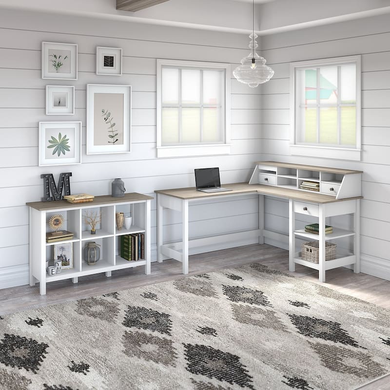 Mayfield 60W L Shaped Desk with 6 Cube Bookcase by Bush Furniture
