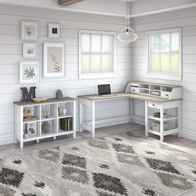 Mayfield 60W L Shaped Desk with 6 Cube Bookcase by Bush Furniture