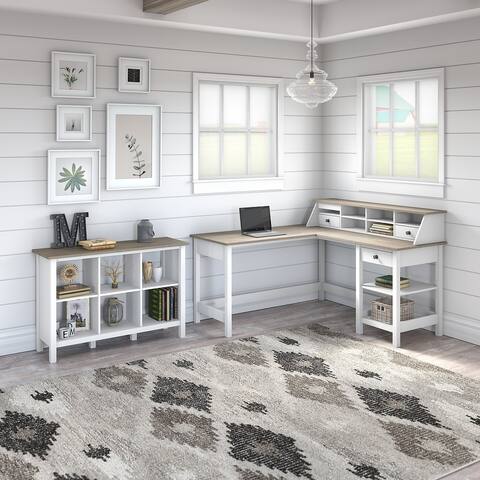 Mayfield 60W L Shaped Desk with 6 Cube Bookcase by Bush Furniture