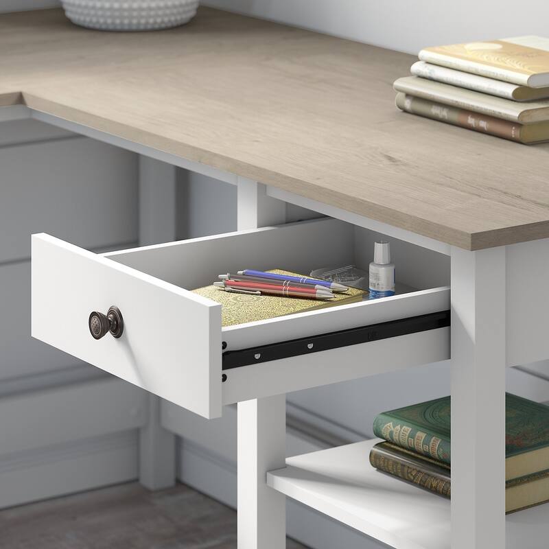 Mayfield 60W L Shaped Desk with 6 Cube Bookcase by Bush Furniture