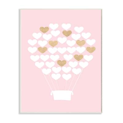 Stupell White Gold Pink Heart Hot Air Balloon Wood Wall Art,13 x 19, Proudly Made in USA - 13 x 19