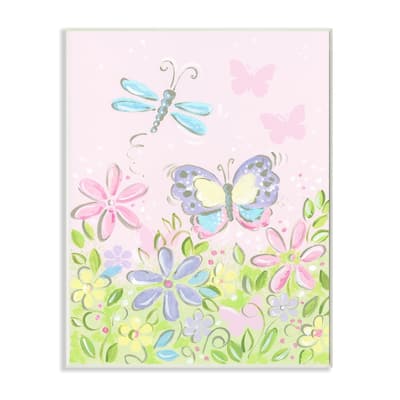 Stupell Pastel Butterfly and Dragonfly Wood Wall Art,10 x 15, Proudly Made in USA - 10 x 15