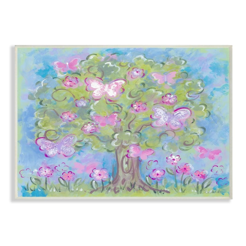 Stupell Pastel Butterfly Tree Wood Wall Art,10 x 15, Proudly Made in USA - 10 x 15