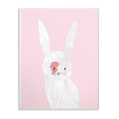 Stupell Pink Bowie Bunny Wood Wall Art,13 x 19, Proudly Made in USA - 13 x 19