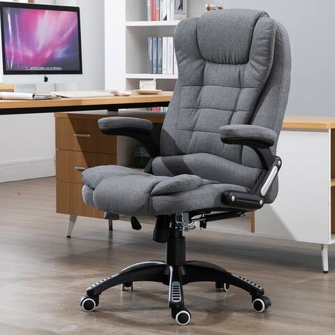 Vinsetto Linen Fabric Adjustable Heated Massage Recliner Office Chair - Dark Grey