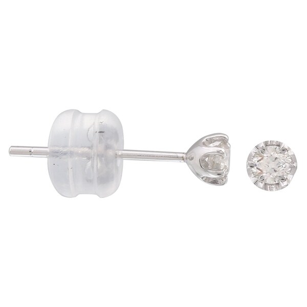 14k White Gold Black Princess Solitaire Diamond Screwback Stud Earrings 0.23 Cttw