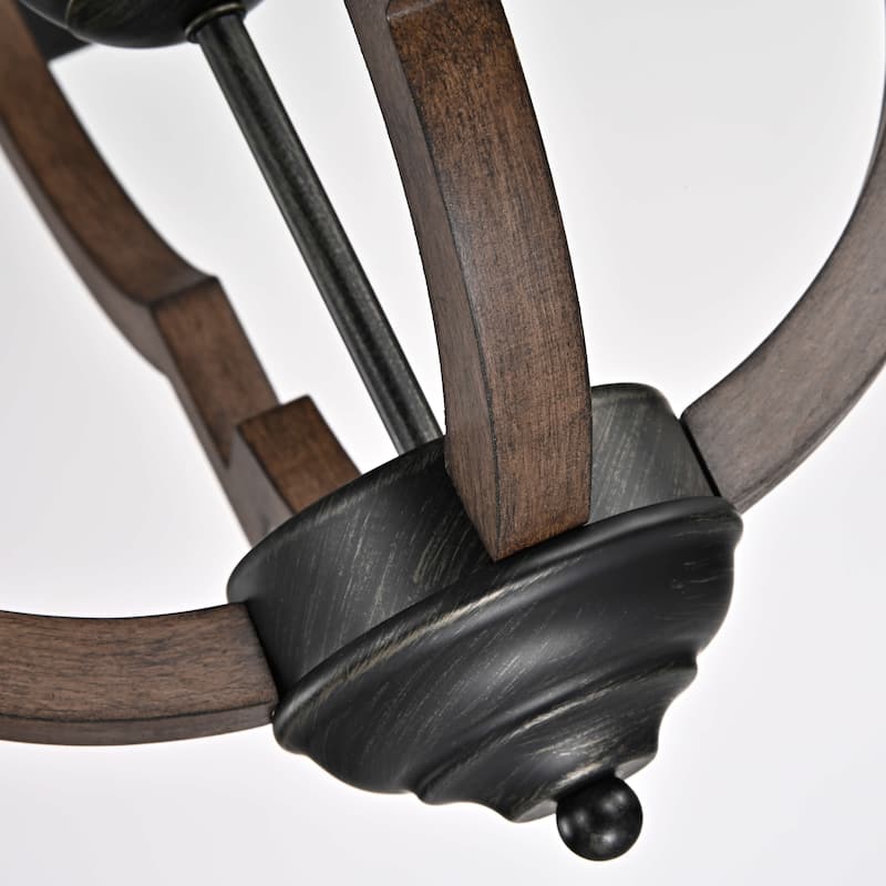 Adoncia 4-light Antique Black Metal and Brown Natural Wood Chandelier
