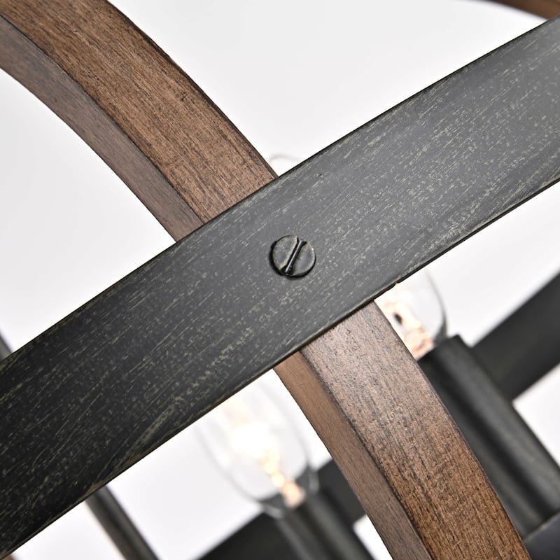 Adoncia 4-light Antique Black Metal and Brown Natural Wood Chandelier