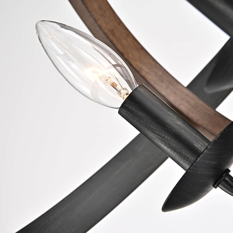 Adoncia 4-light Antique Black Metal and Brown Natural Wood Chandelier