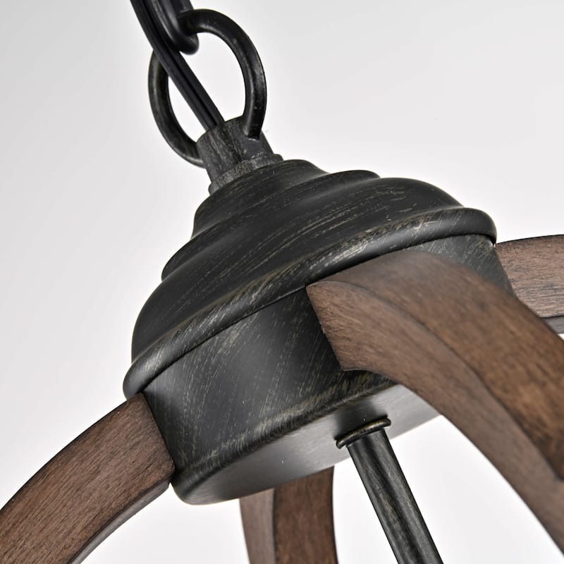 Adoncia 4-light Antique Black Metal and Brown Natural Wood Chandelier
