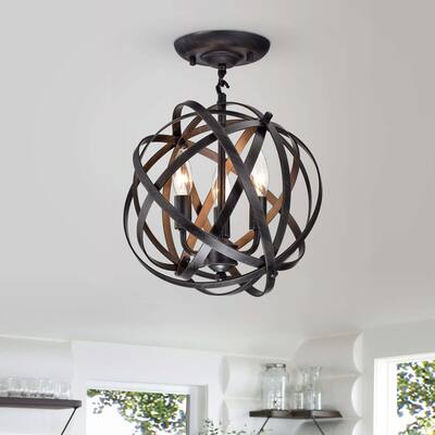 Small-version Benita Antique Black 3-Light Metal Globe Flush Mount