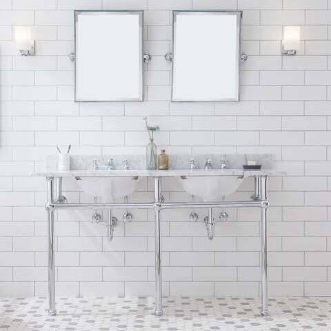 Embassy 60 Inch Wide Double Wash Stand, P-Trap, Counter Top with Basin, F2-0009 Faucet and Mirror included
