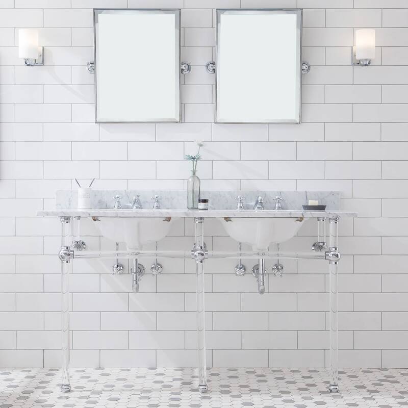 Empire 60 Inch Wide Double Wash Stand and P-Trap included - Nickel Finish