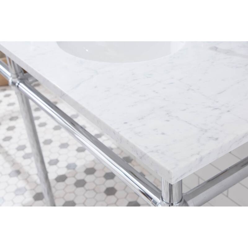 Embassy 72 In. White Marble Countertop Washstand with P-Trap