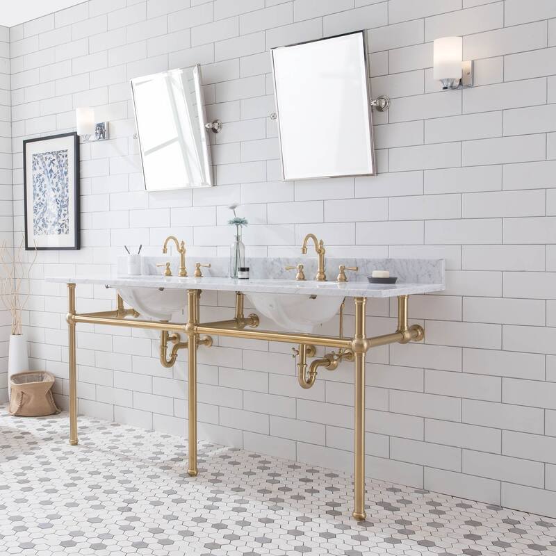 Embassy 72 In. White Marble Countertop Washstand with P-Trap