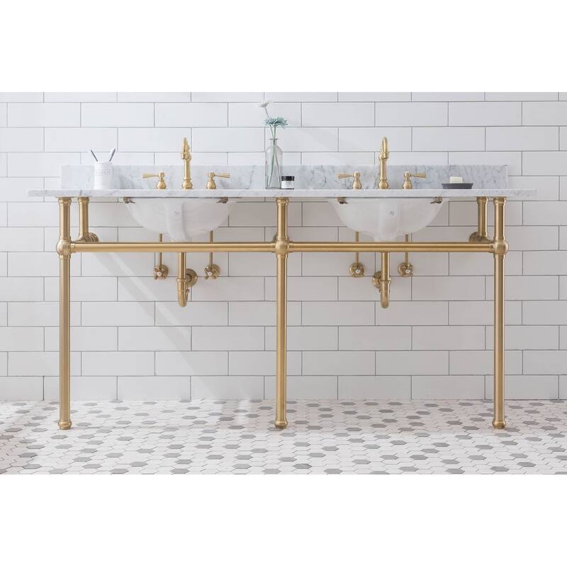 Embassy 72 In. White Marble Countertop Washstand with P-Trap