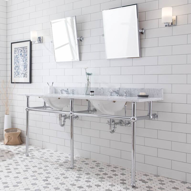 Embassy 72 In. White Marble Countertop Washstand with P-Trap