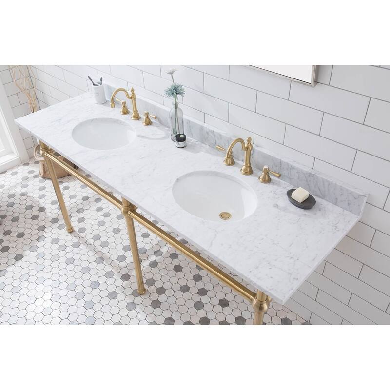 Embassy 72 In. White Marble Countertop Washstand with P-Trap