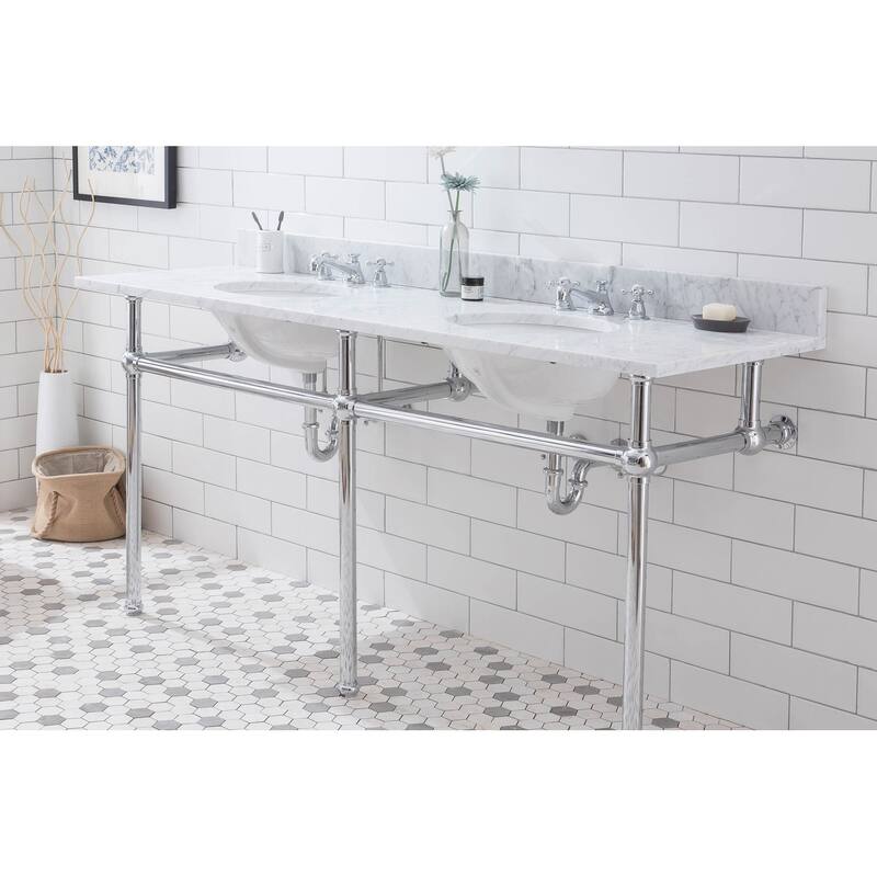 Embassy 72 In. White Marble Countertop Washstand with P-Trap
